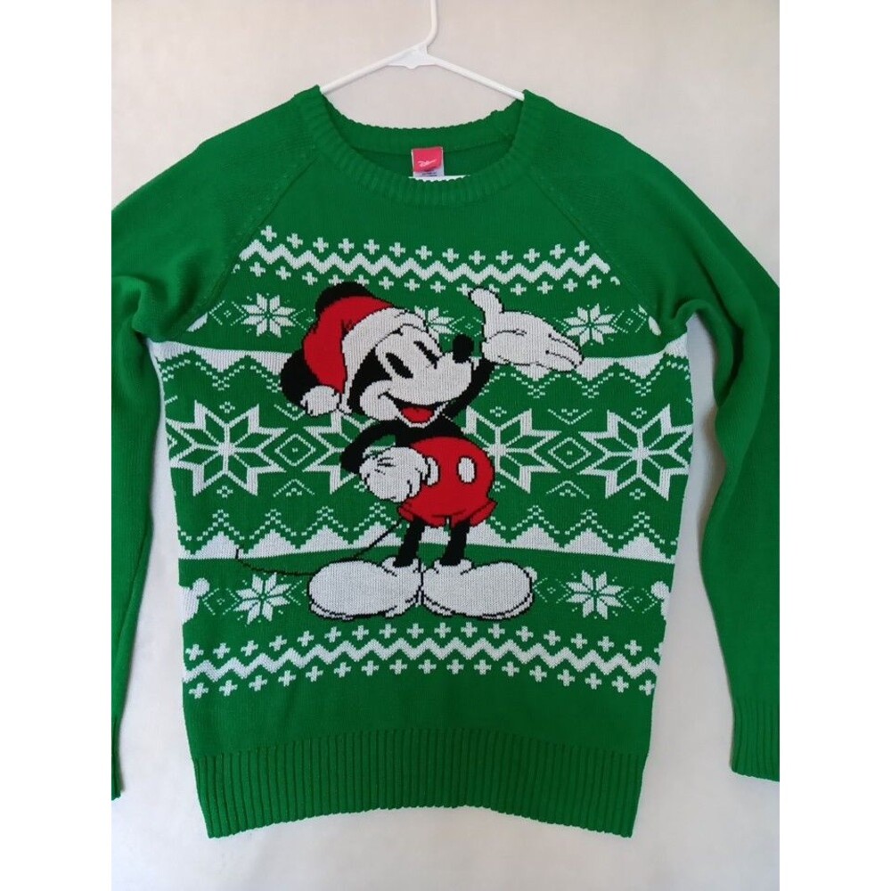 Disney Mickey Mouse Christmas Sweater Women’s Large Nordic Ugly Santa Hat